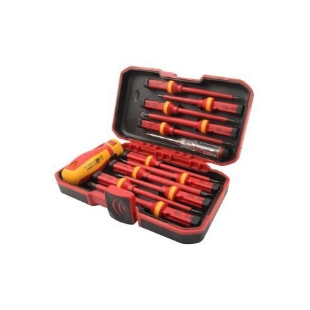 Tolsen 13pc Screwdriver St W/Pouch VDE/GS, 4pcs Slotted: 0.050.253.9in, 0.040.23.9in, 0.030.23.9in, 0.0 38016